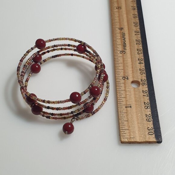 Beaded Wire Wrap Bracelet Multicolor Glass Beads Handmade Adjustable Coil Boho - Picture 2 of 3